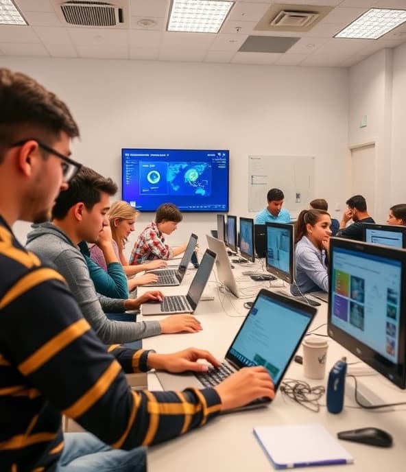 Students learning technology